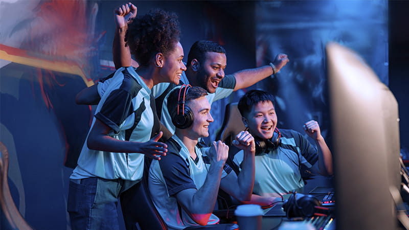 computer gamers playing game