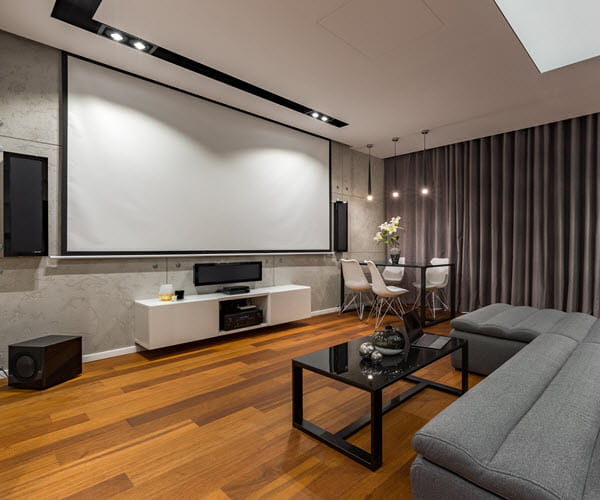 home theater audio system with projector screen