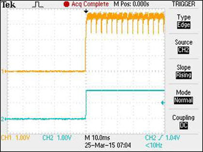 start-up behavior - When the device fails, the 3.3 V supply starts oscillating straight away.