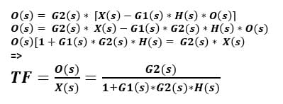 By linearity, the transfer function TF for O(s)/x(s) is derived as follows where I(s) is set to 0.